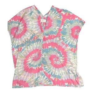 Adrienne Short Sleeve V Neck Tie Dye Blouse Size Small